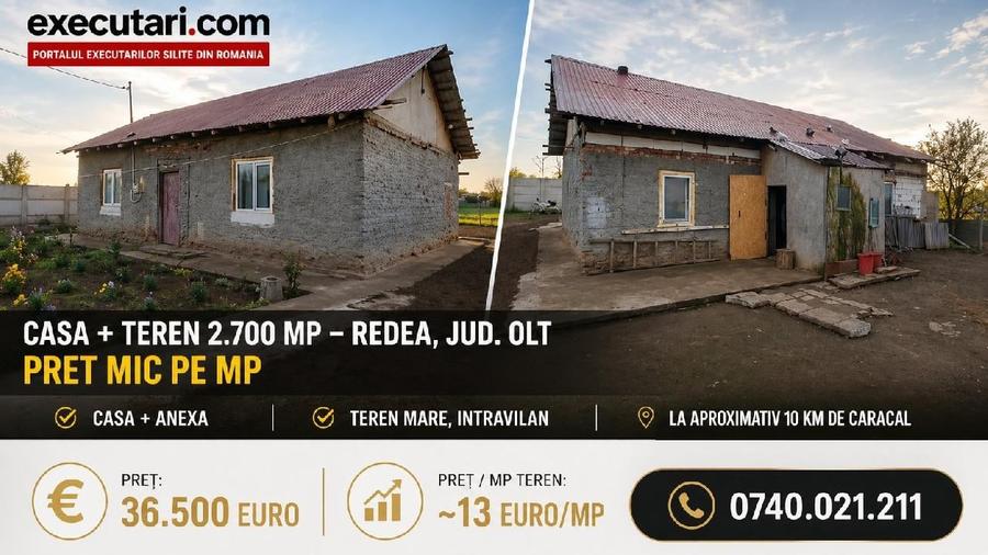 Casă individuală cu 3 camere cu Teren 2700 Mp în Redea