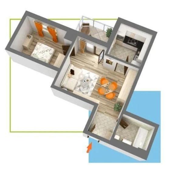 Apartament cu 2 camere semidecomandat, mobilat în Nicolina