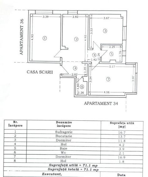 Apartament cu 3 camere decomandat, mobilat în Tomis I