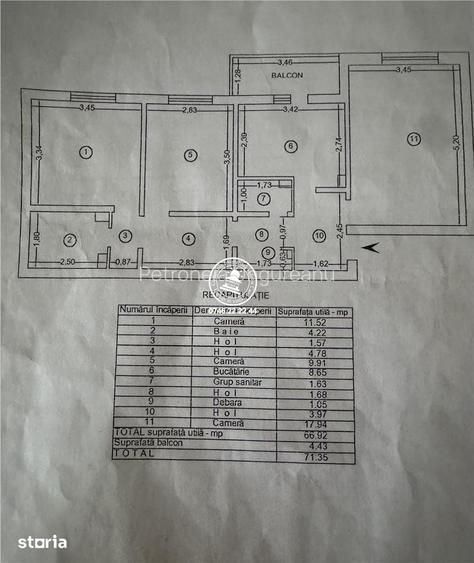Apartament 3 camere decomandat 71.35 mp 2 bai etaj 3/4 Nicolina 1 St