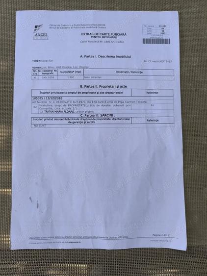 Teren de 1300 mp, în Calea Clujului