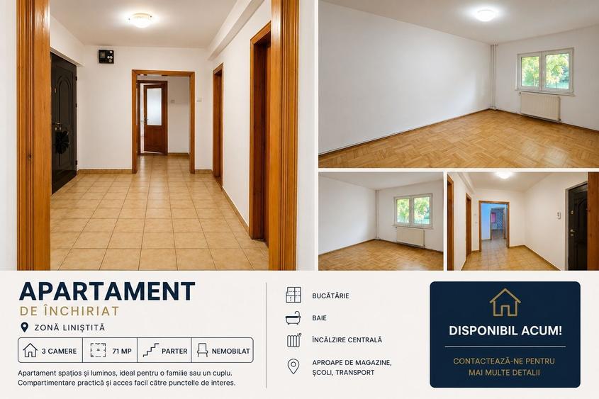 Apartament cu 3 camere decomandat în Central