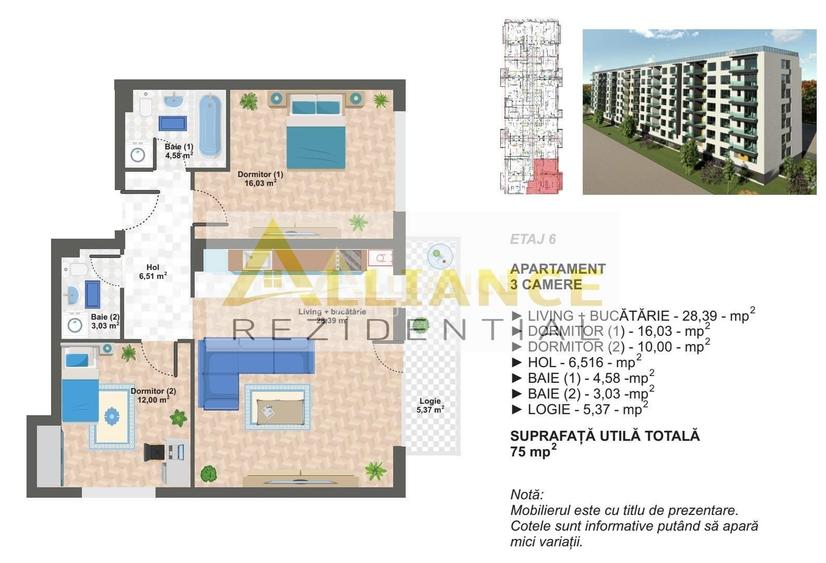 Apartament cu 3 camere decomandat în Berceni
