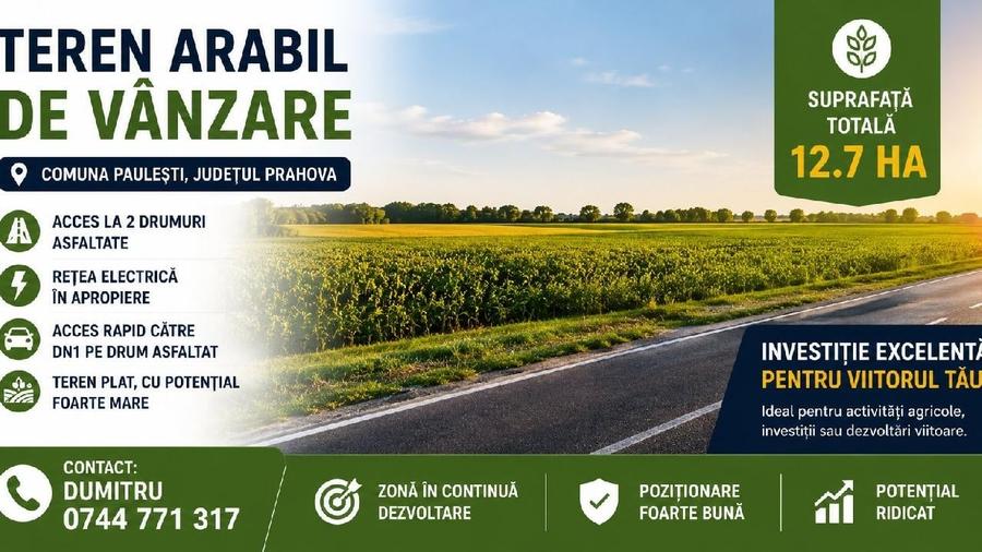 Teren agricol extravilan de 127000 mp, în Păulești