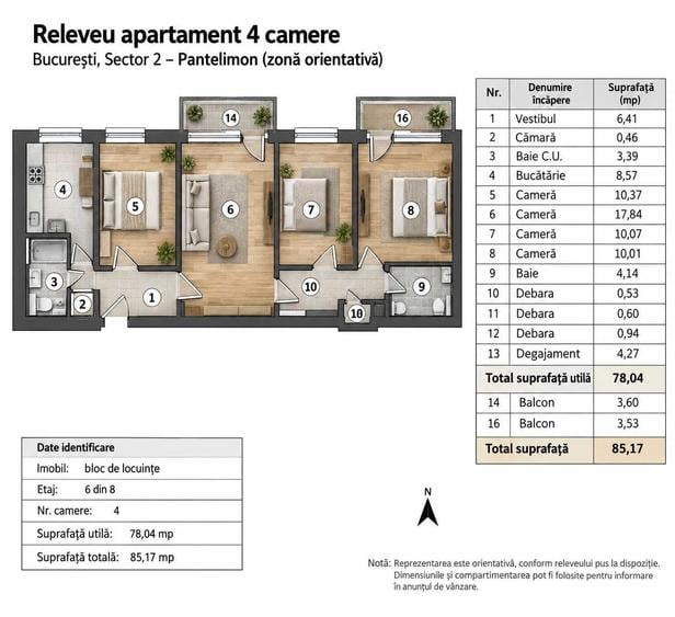Apartament cu 4 camere semidecomandat în Pantelimon