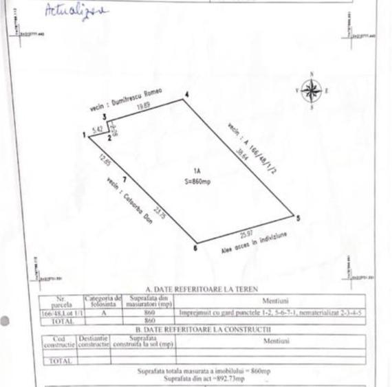 Teren Construcții intravilan de 860 mp, în Sud-Vest