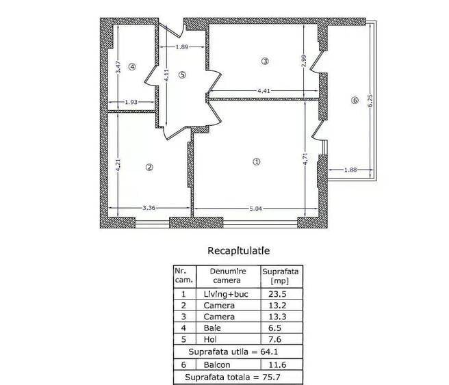Apartament cu 3 camere în Nord