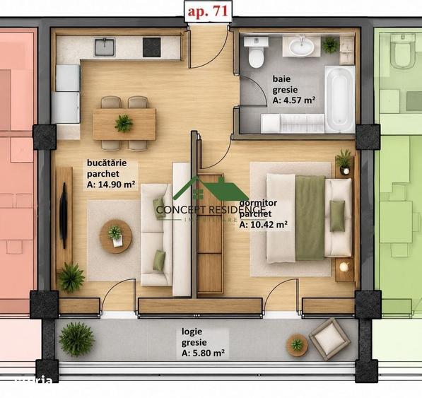 Apartament cu 2 camere în Vasile Alecsandri