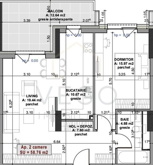Apartament cu 2 camere semidecomandat în Mărăști