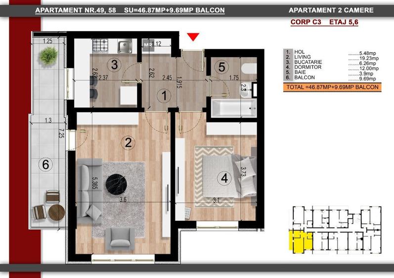 Apartament cu 2 camere decomandat în Central — fotografia 1