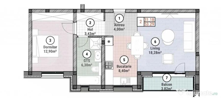 Apartament cu 2 camere semidecomandat în Moșnița Nouă