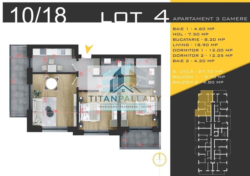 Apartament cu 3 camere în Titan