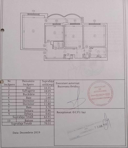 Apartament cu 3 camere decomandat în Central