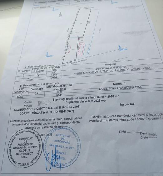 Teren Construcții intravilan de 2026 mp, în Nord