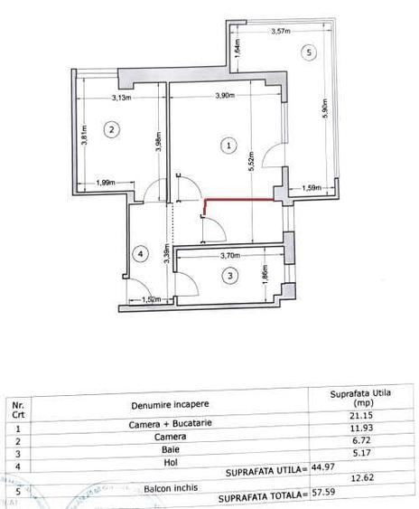 Apartament cu 2 camere nedecomandat în Roșu