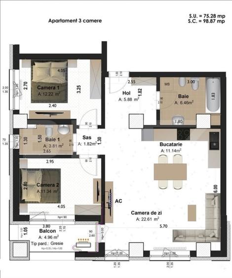 Apartament cu 3 camere decomandat în Tudor