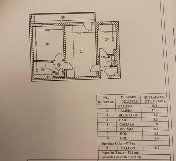 Apartament cu 2 camere semidecomandat în Nord