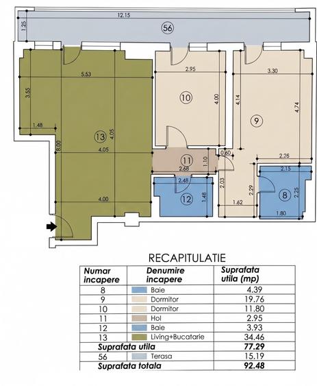 Apartament cu 3 camere în Dămăroaia