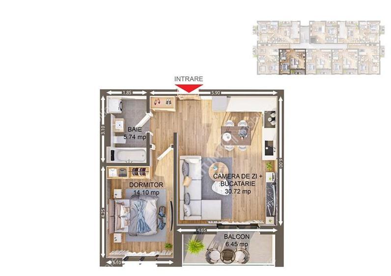 Apartament cu 2 camere decomandat, mobilat în Șelimbăr