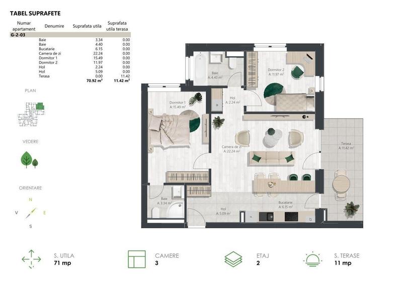 Apartament cu 3 camere în Central