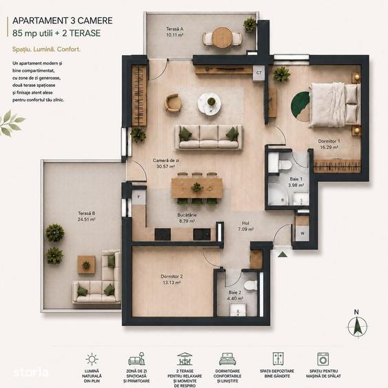 Apartament cu 3 camere în Central