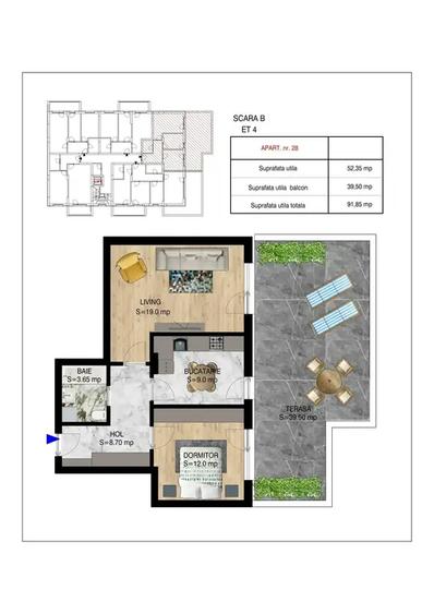 Apartament cu 2 camere decomandat în Titan