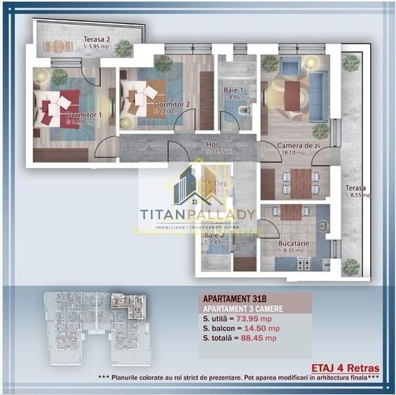 Apartament cu 3 camere în Theodor Pallady