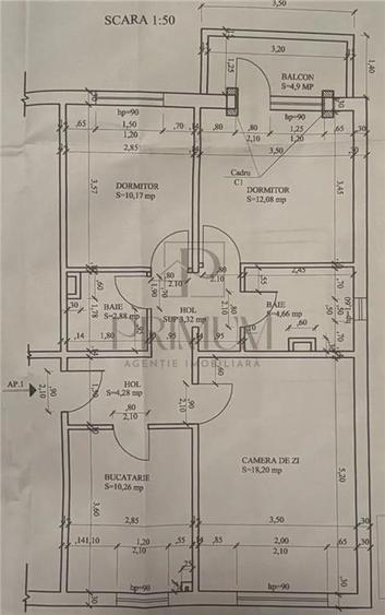 ARADULUI - PARTER INALT - 3 camere - 2 bai - balcon - decomandat - centrala prop - 9