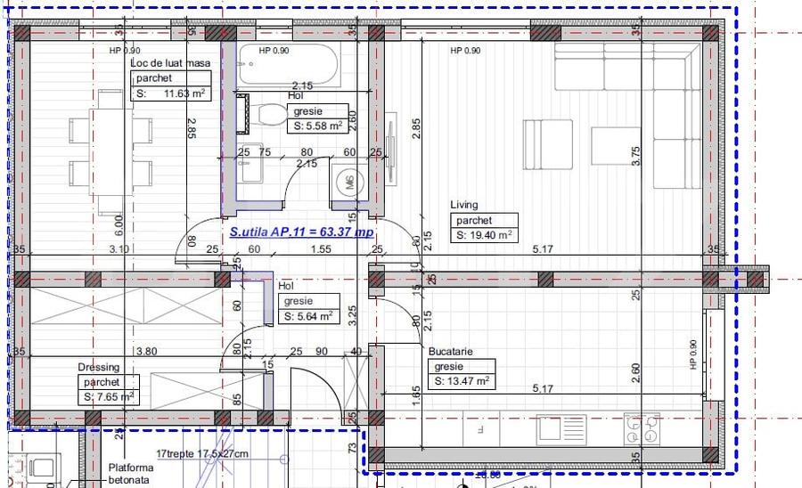 Apartament 2 camere decomandat – cu dressing & loc de parcare 63MP