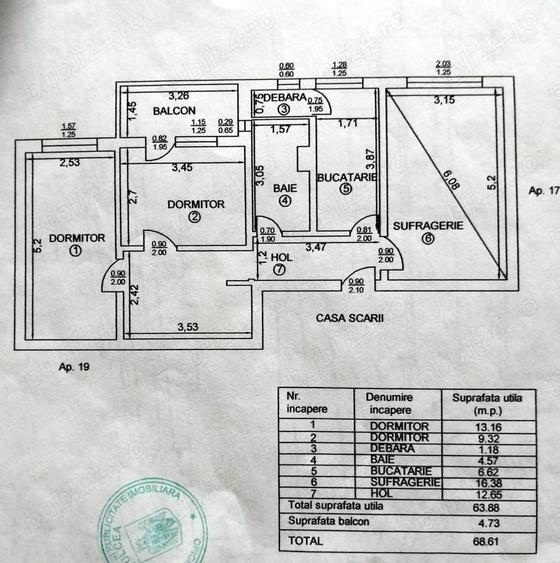 Apartament cu 3 camere decomandat în Central