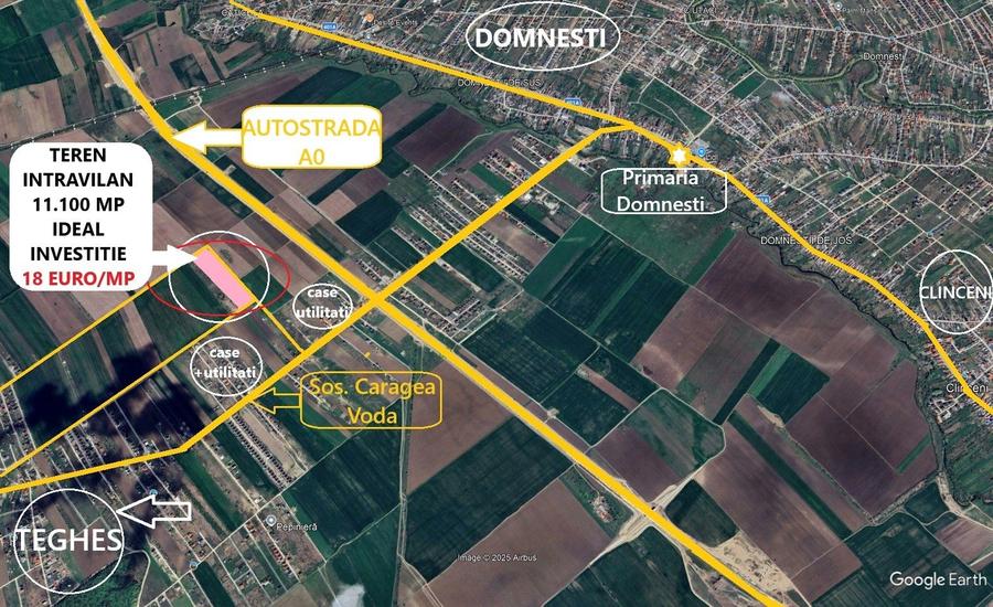 Direct Proprietar - Teren intravilan unicat Domnesti - 11.100 mp cu 3 Deschideri - 3