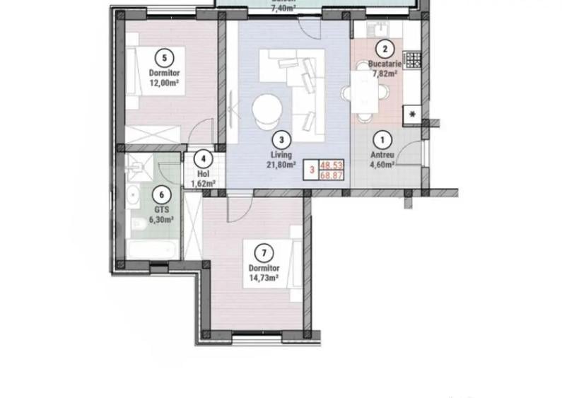 Apartament cu 3 camere 68 mp utili + gradina 100 mp, Mo?n - 1