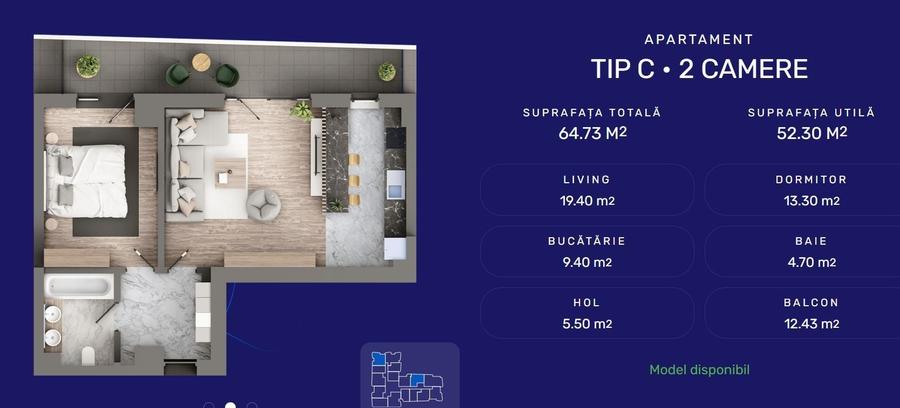 Apartament cu 2 camere decomandat în Galata