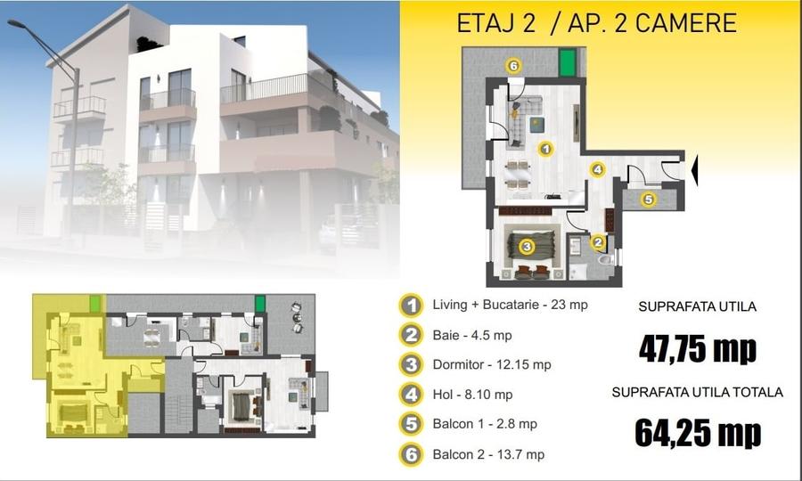 Bucurestii Noi - ap. 2 camere, decomandat, etaj 2, la 5 min de metrou si parc. - 4