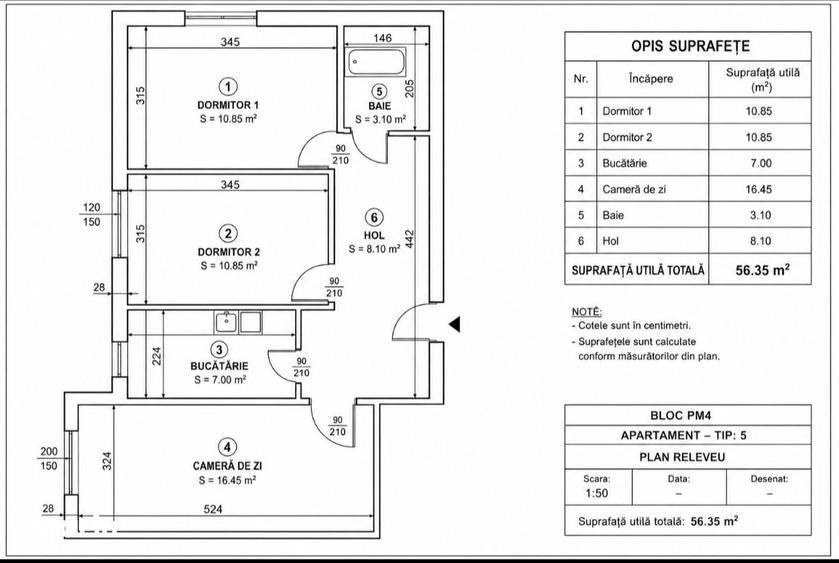 Apartament cu 3 camere decomandat în Titan
