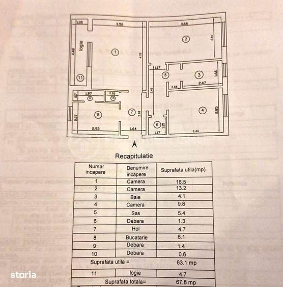 Apartament 3 camere 68mp, Podu Ros, dubla orientare, CT - 1