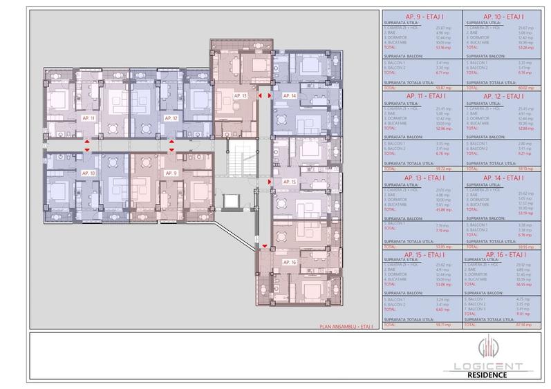 APARTAMENT tip STUDIO - 2 camere, 53 mp, ETAJ 1, Complex LOGICENT; - 3