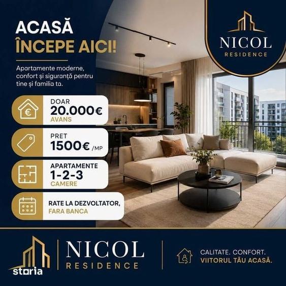 Apartamente 1,2,3 Camere, Doar 20.000 avans, Rate La dezvoltator - 1
