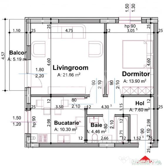 Apartament cu 2 camere decomandat în Trivale