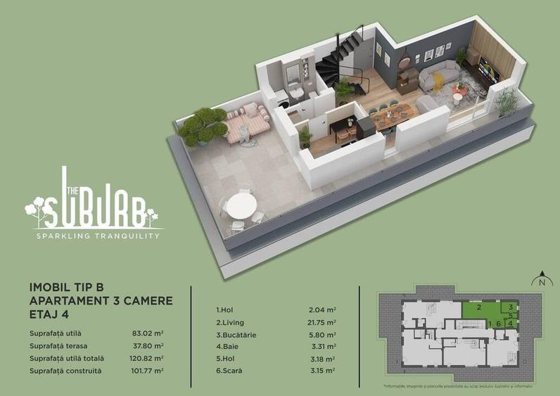 Apartament cu 3 camere decomandat în Nord