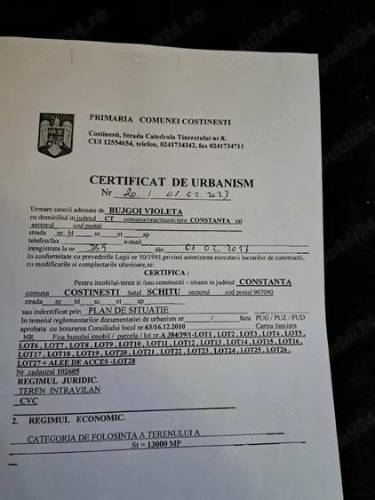 Teren de 400 mp, în Central