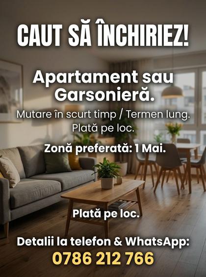 Garsonieră decomandată în 1 Mai