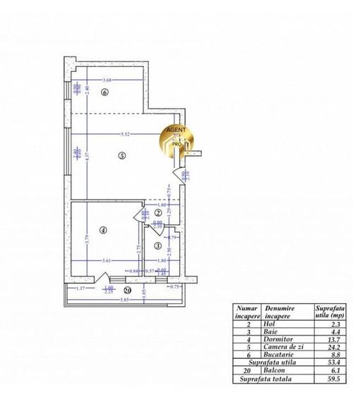 Apartament cu 2 camere în Odăile