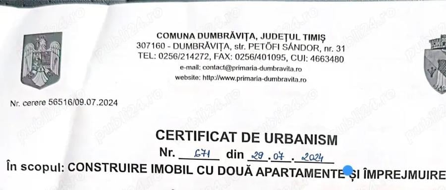 Teren de 1019 mp, în Central