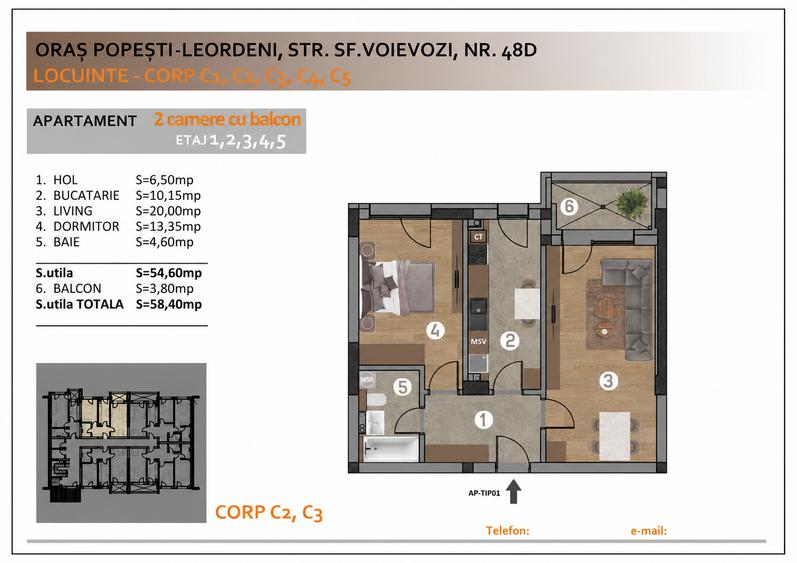 Apartament 2 camere cu balcon, 58,40 mp,  acces rapid catre Bucuresti - 5