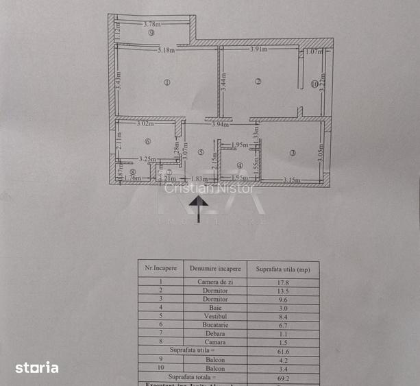 3 camere- decomandat- 69,2 mp- Bloc Anvelopat- Doua balcoane- Teius/Ra