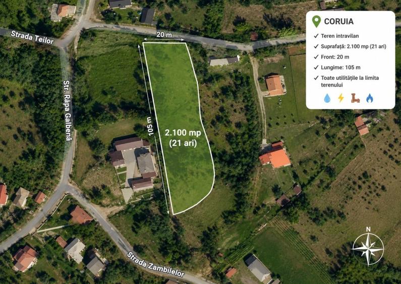 Teren Construcții intravilan de 2087 mp, în Coruia