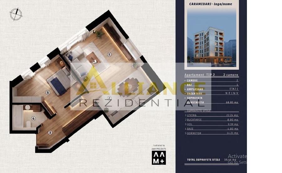 Apartament cu 2 camere semidecomandat în Tineretului