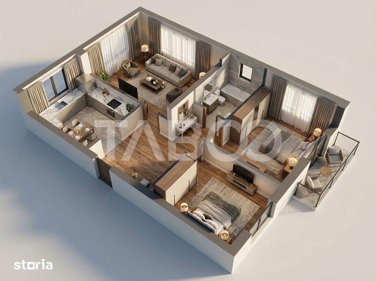 Apartament cu 3 camere decomandat, mobilat în Valea Aurie