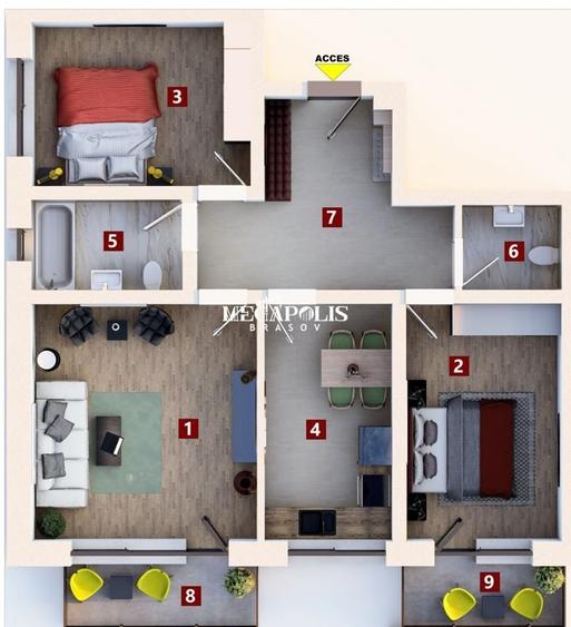 Apartament cu 3 camere decomandat în Sânpetru